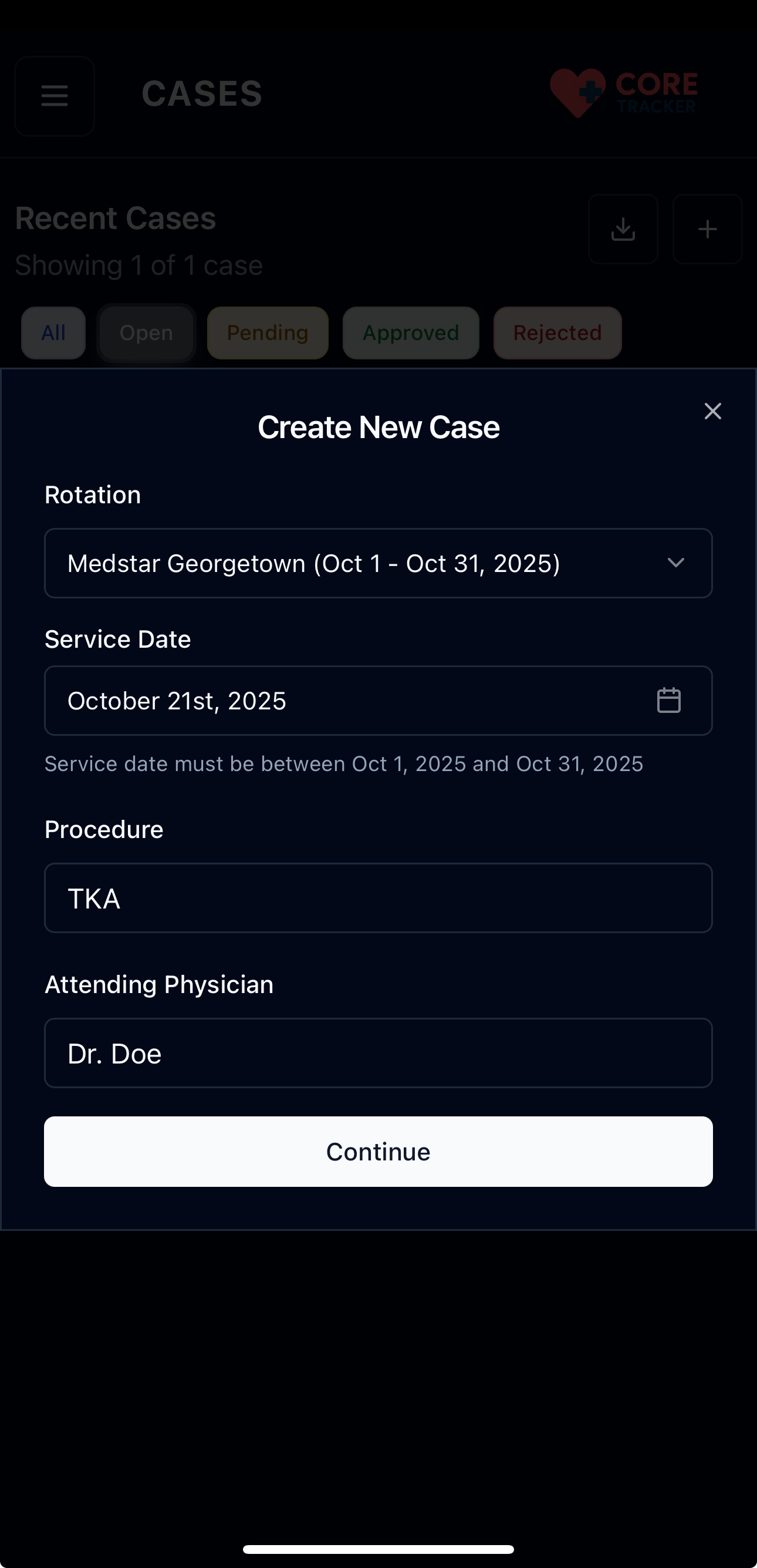 Create Case Form