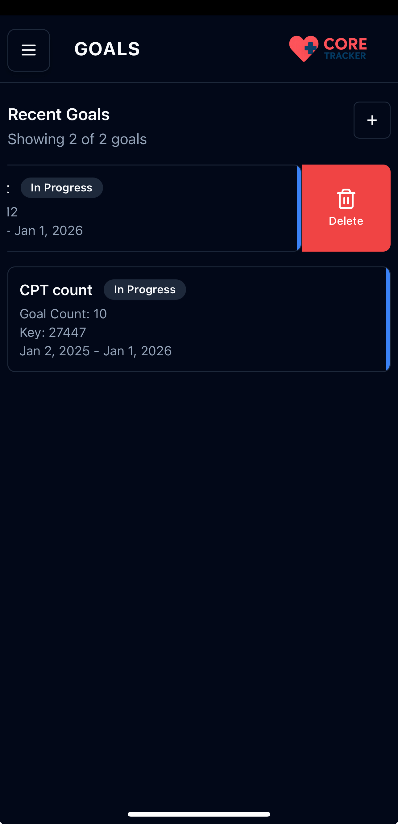 Goals List with Swipe Actions