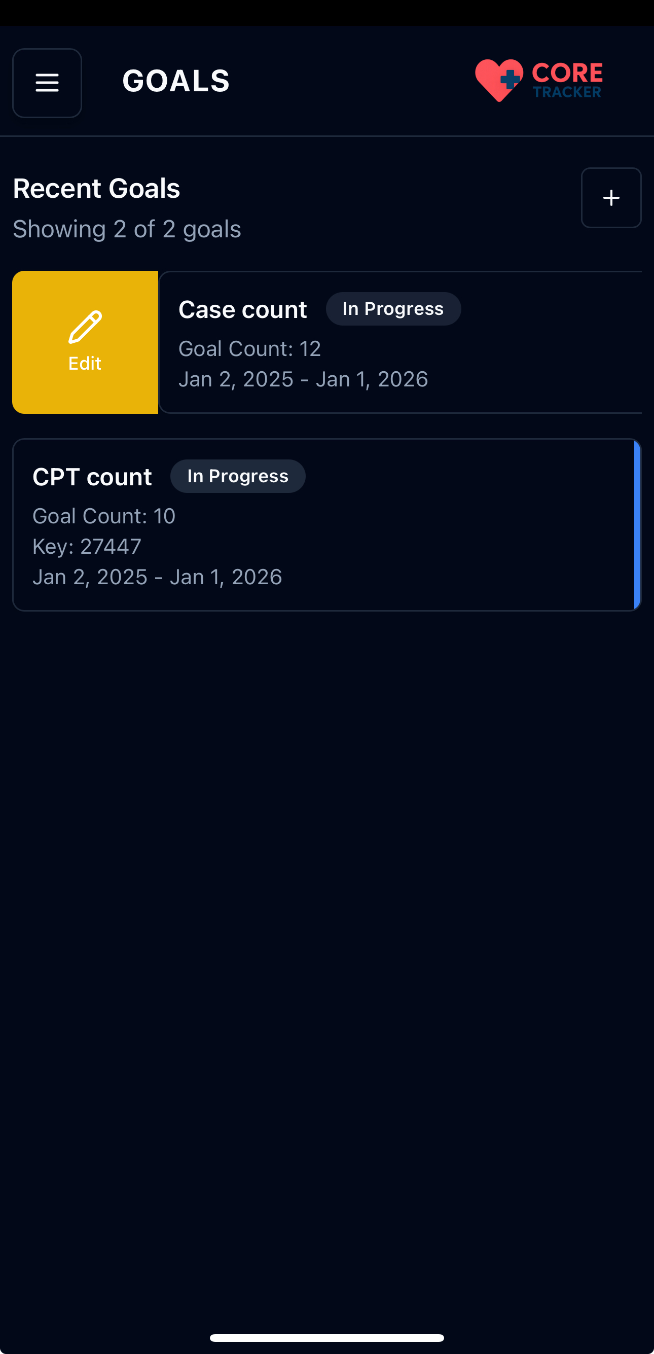 Goals List with Swipe Actions